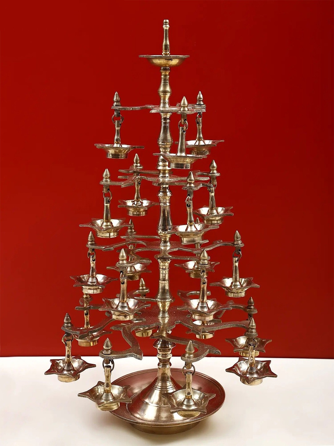 

Exotic India 17" Brass Multi Wick Lamp, Gold