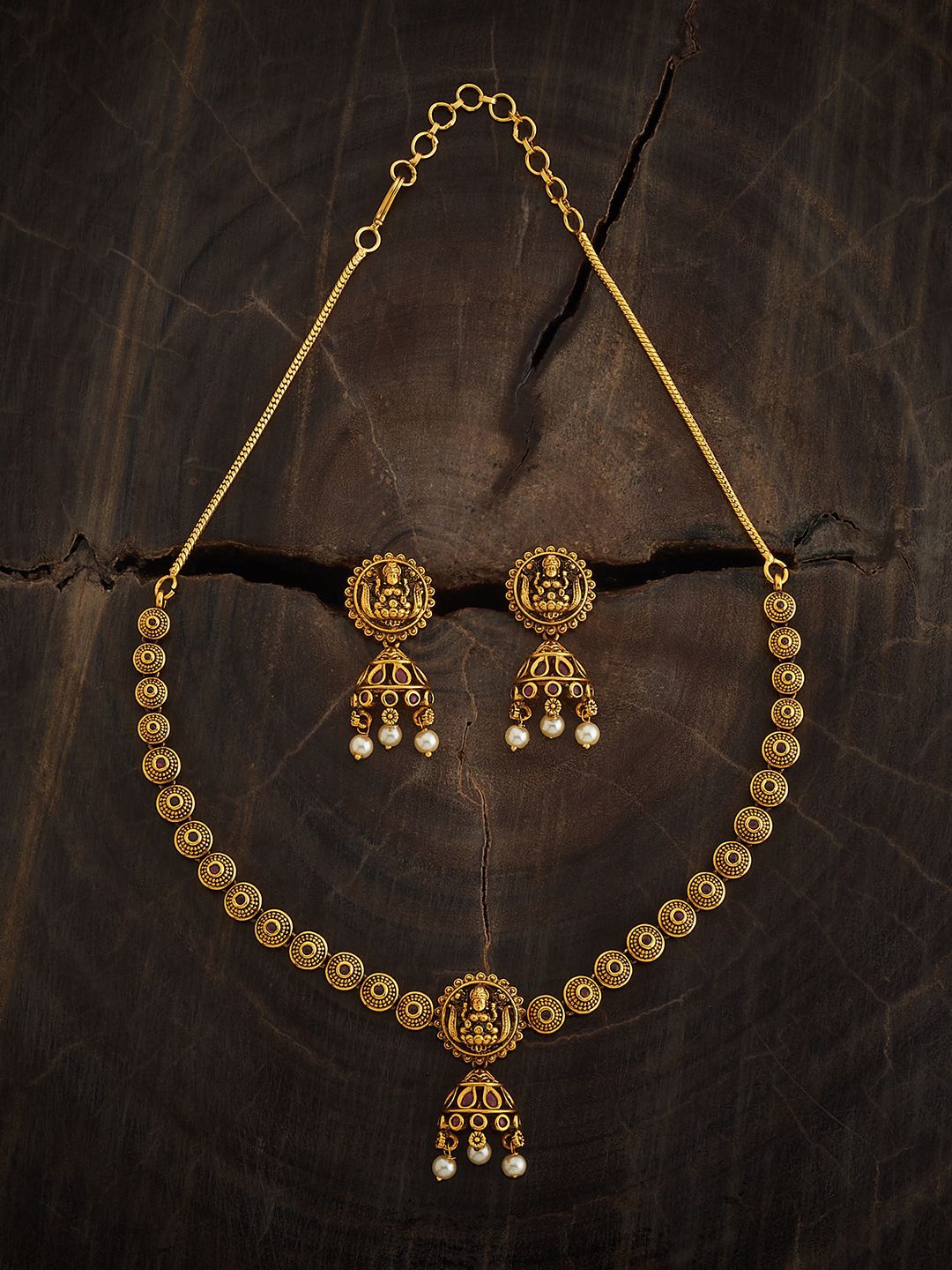 

Kushal's Fashion Jewellery Gold-Plated Ruby Beaded & Stone-Studded Antique Jewellery Set