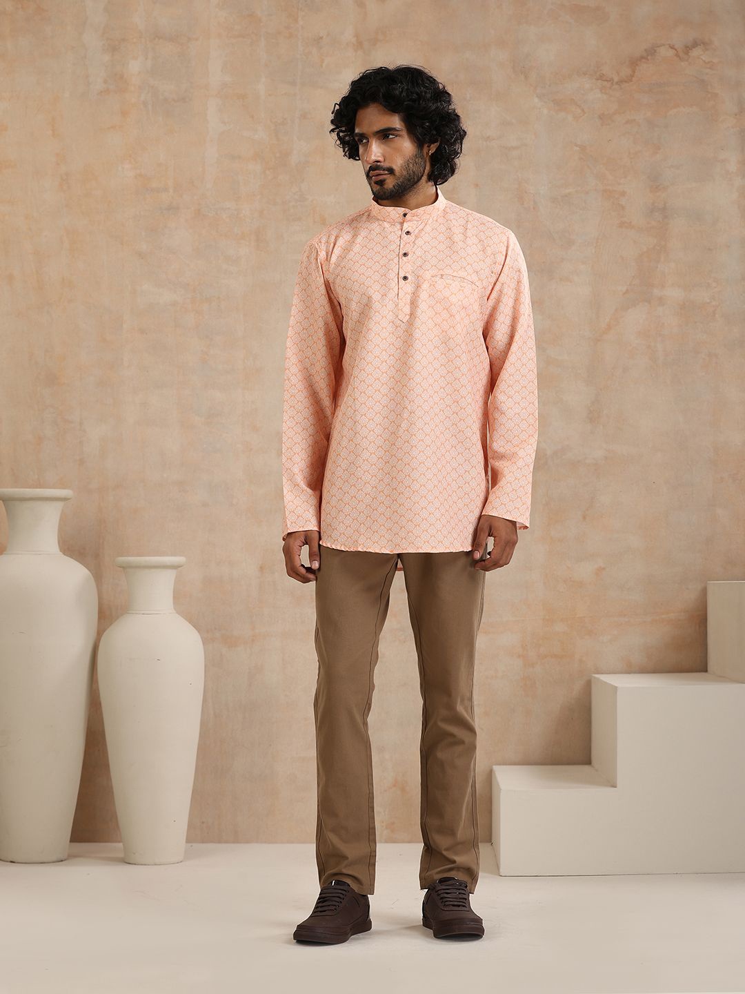 

House of Chikankari Printed Woven Short Kurta, Orange