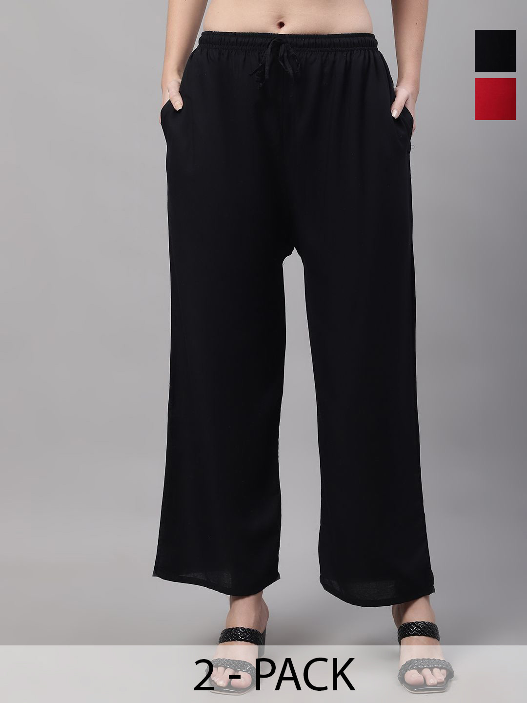 

Jinfo Women Pack of 2 Solid Flared Ethnic Palazzos, Black