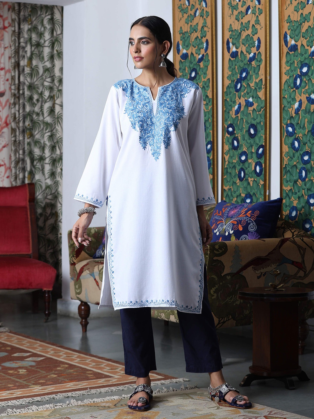 

House of Chikankari HOC Crafts Embroidered Woven Kurta, White