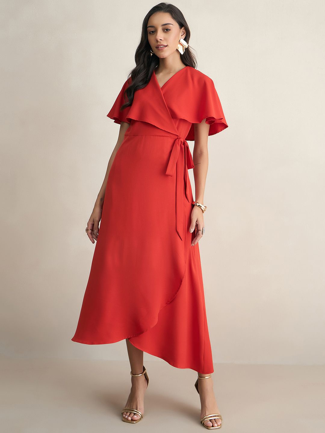 

FEMMELLA Cape Sleeve Maxi Dress, Orange