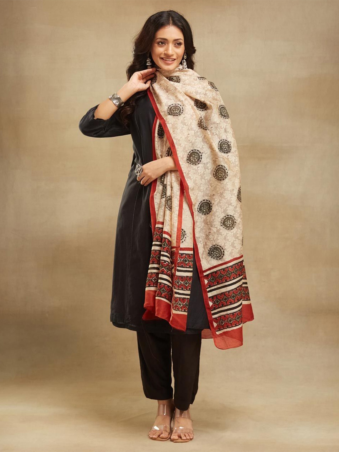 

Fabindia Cotton Silk Bagru Printed Dupatta, Beige