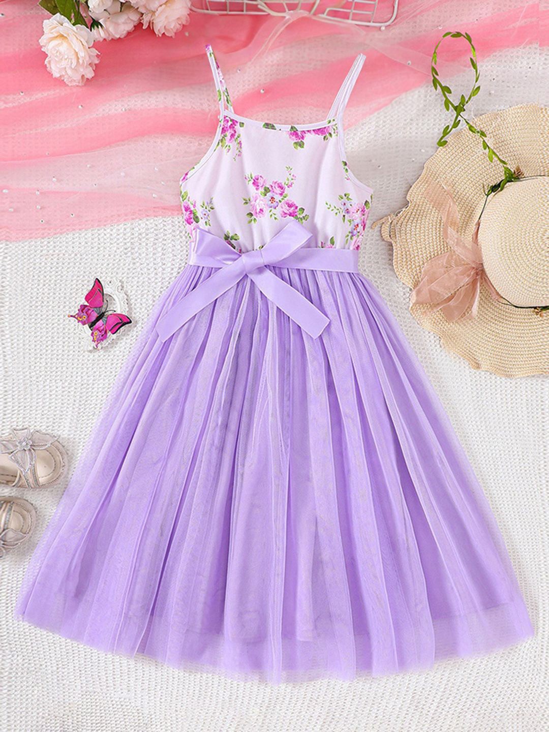 

INCLUD Girls Floral Printed Fit & Flare Dress, Purple