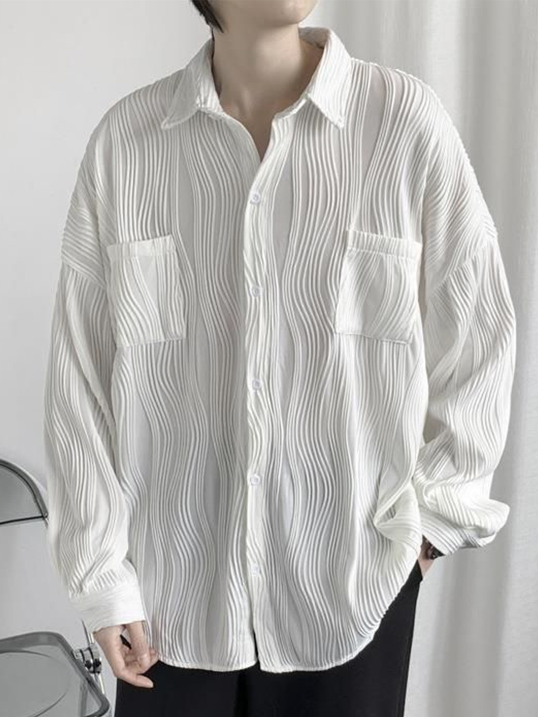 

StyleCast Men Opaque Striped Party Shirt, White