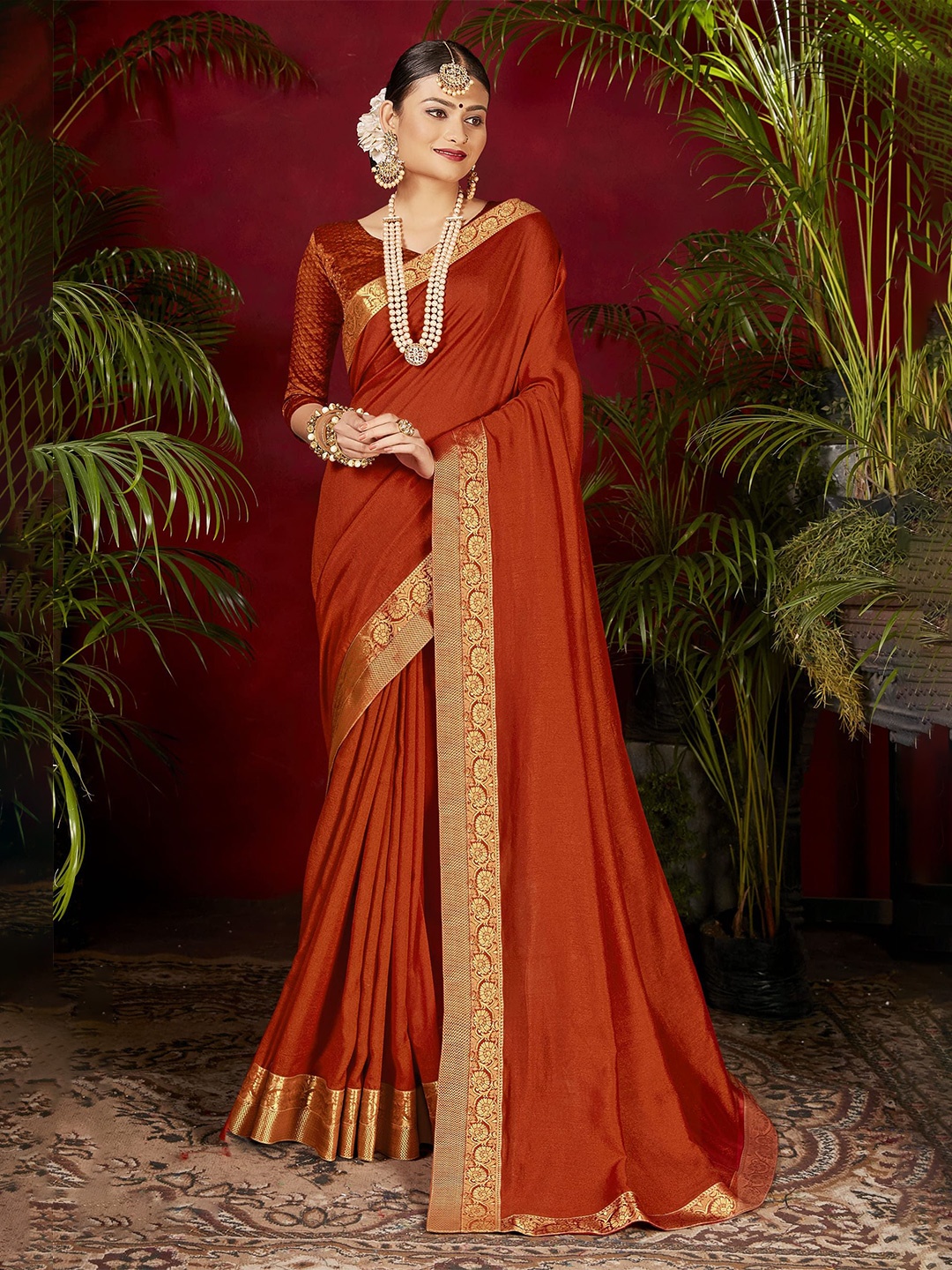 

NIRMAL CREATION floral zari pure silk saree, Rust