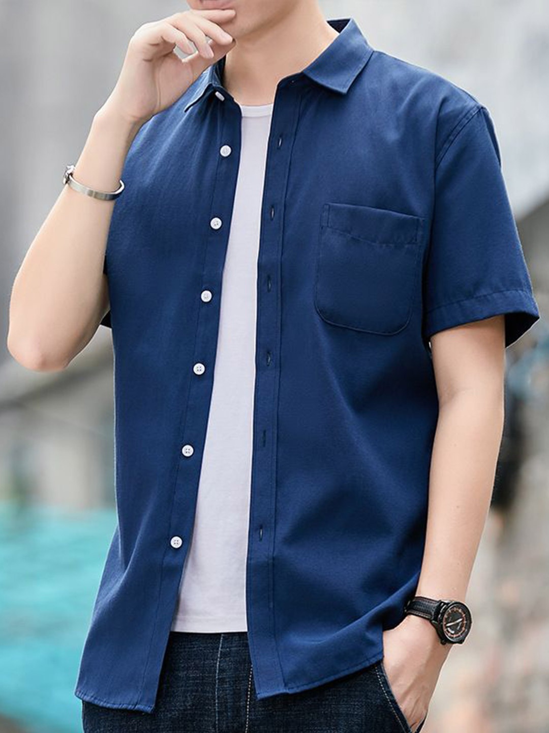 

StyleCast Men Slim Fit Opaque Casual Shirt, Navy blue