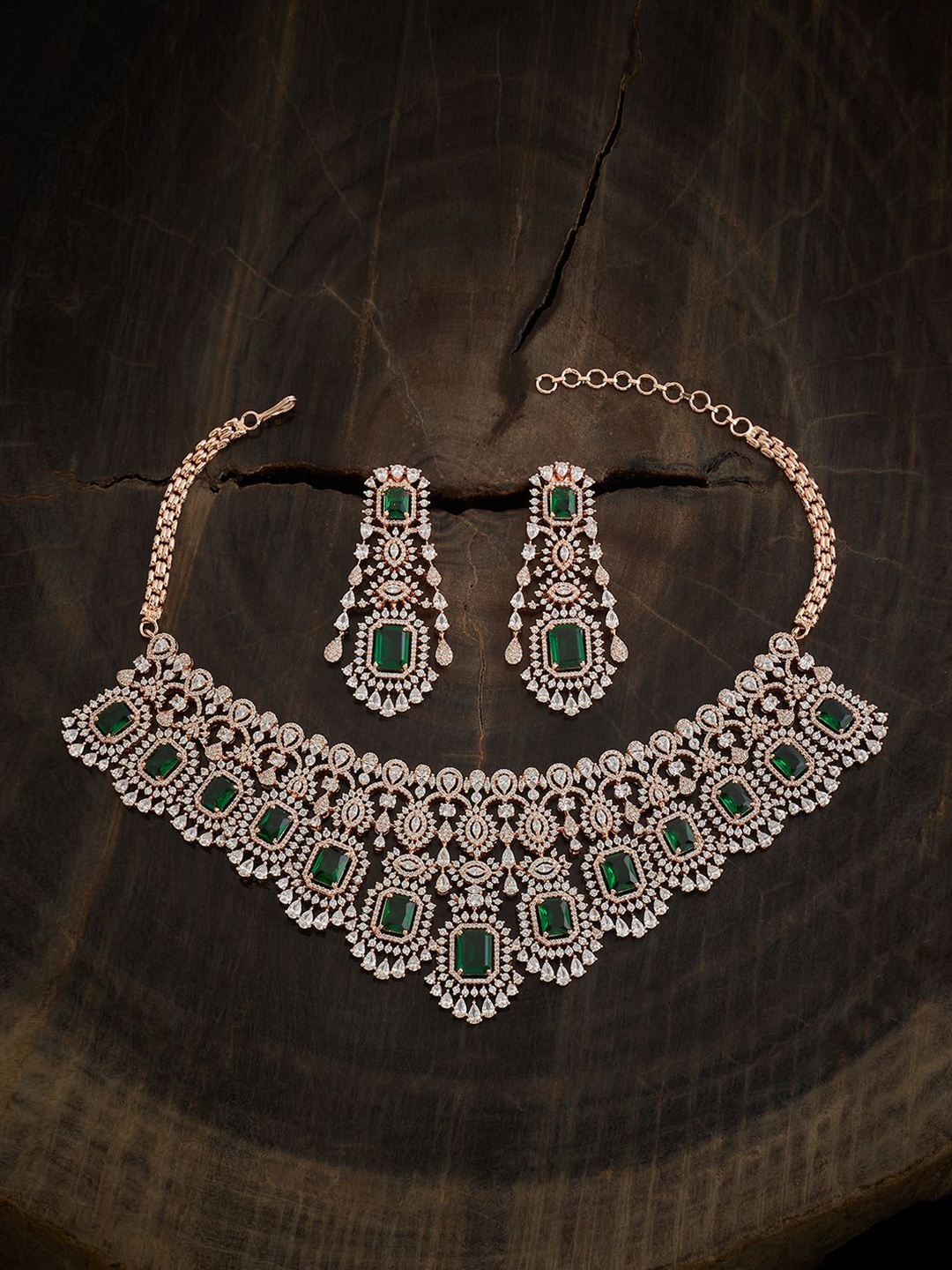 

Kushal's Fashion Jewellery Rose Gold-Plated Cubic Zirconia Studded Jewellery Set
