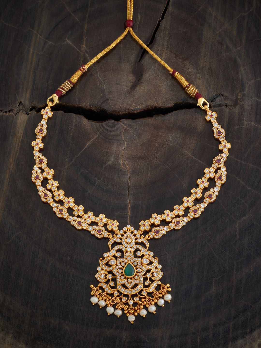 

Kushal's Fashion Jewellery 92.5 Sterling Silver Gold-Plated Temple Stones Studded Necklace