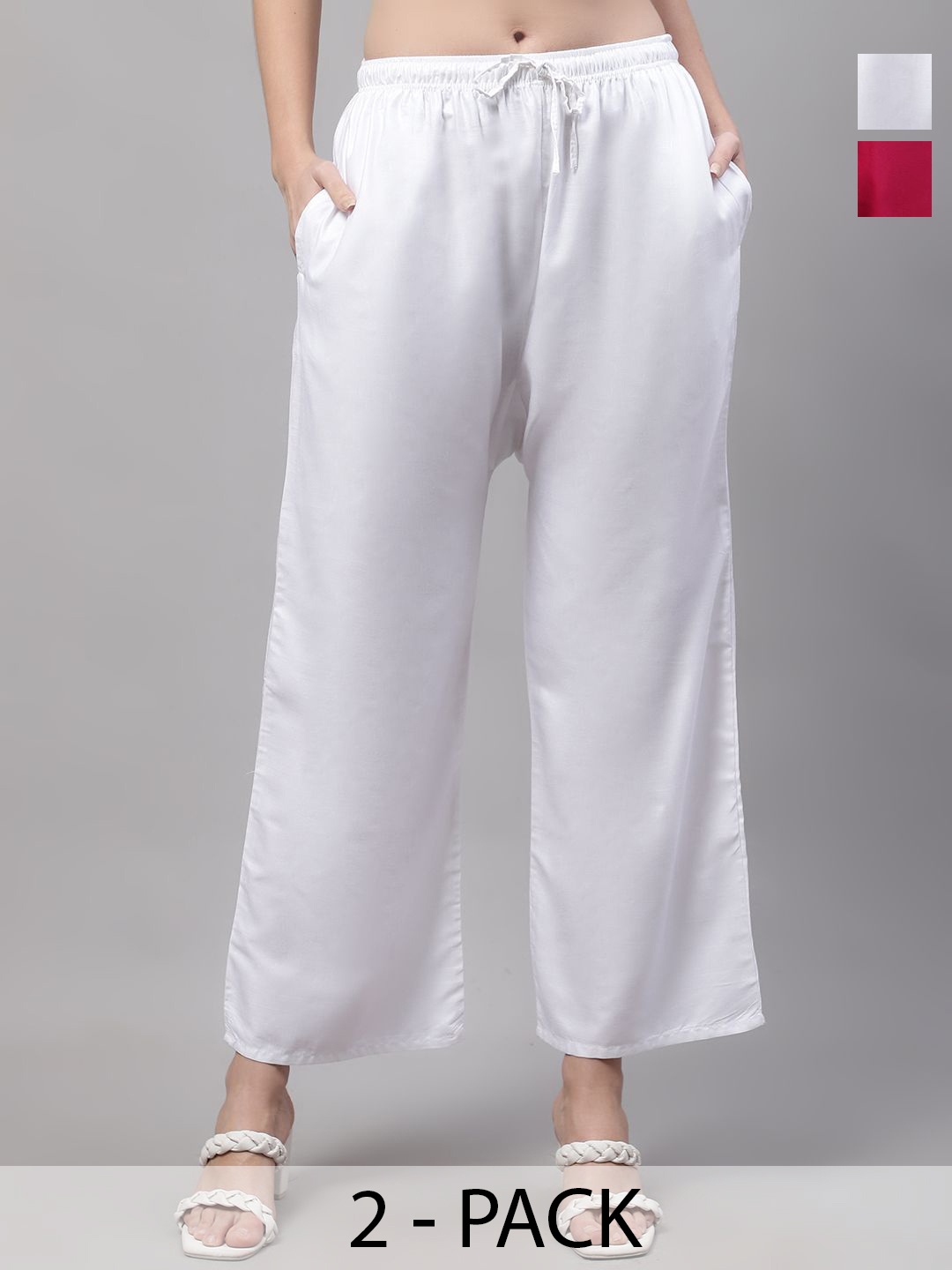 

Jinfo Women Pack of 2 Solid Knitted Ethnic Palazzos, White