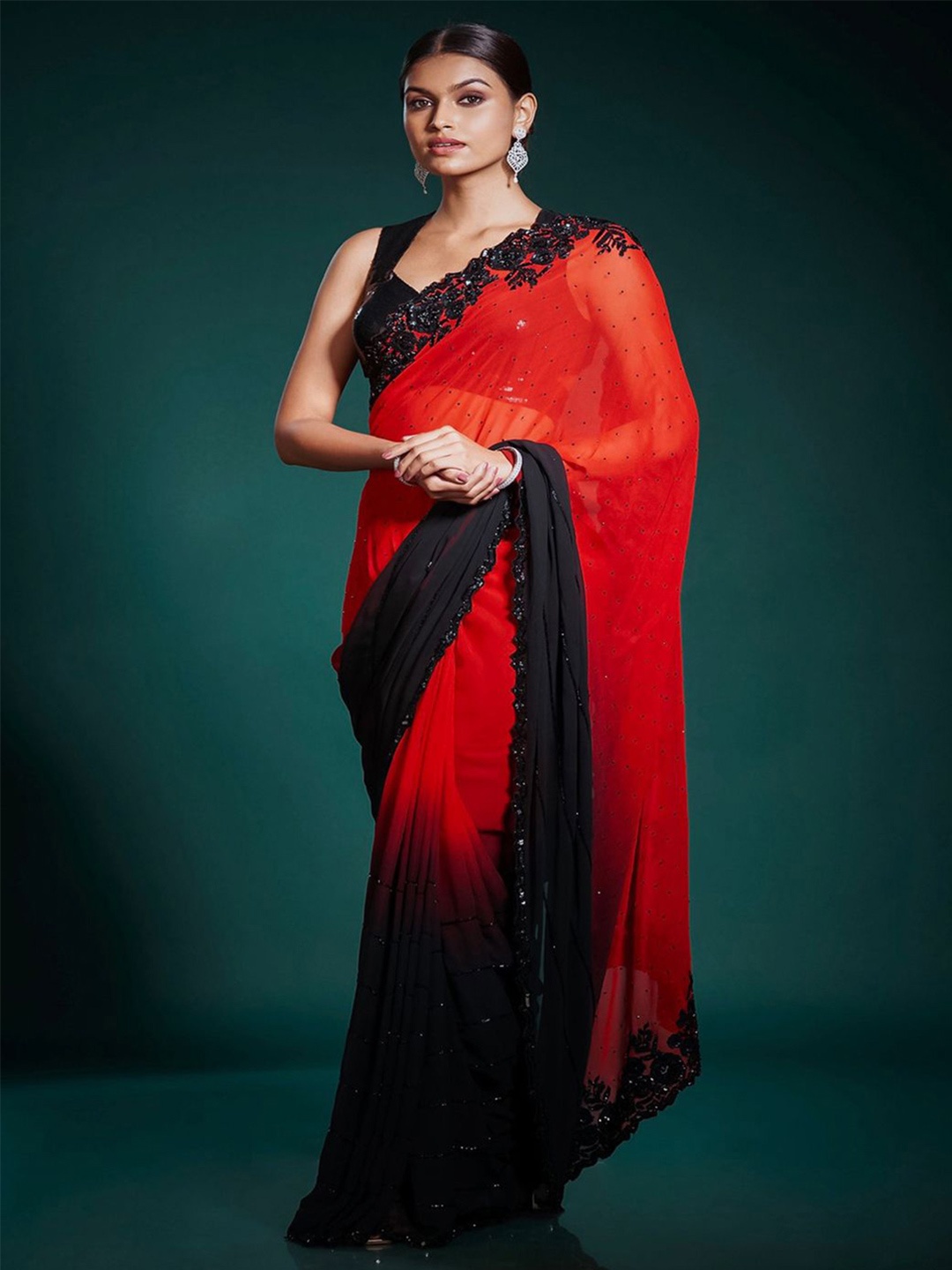 

Sanwariya Silk Embellished Sequinned Pure Georgette Saree, Red