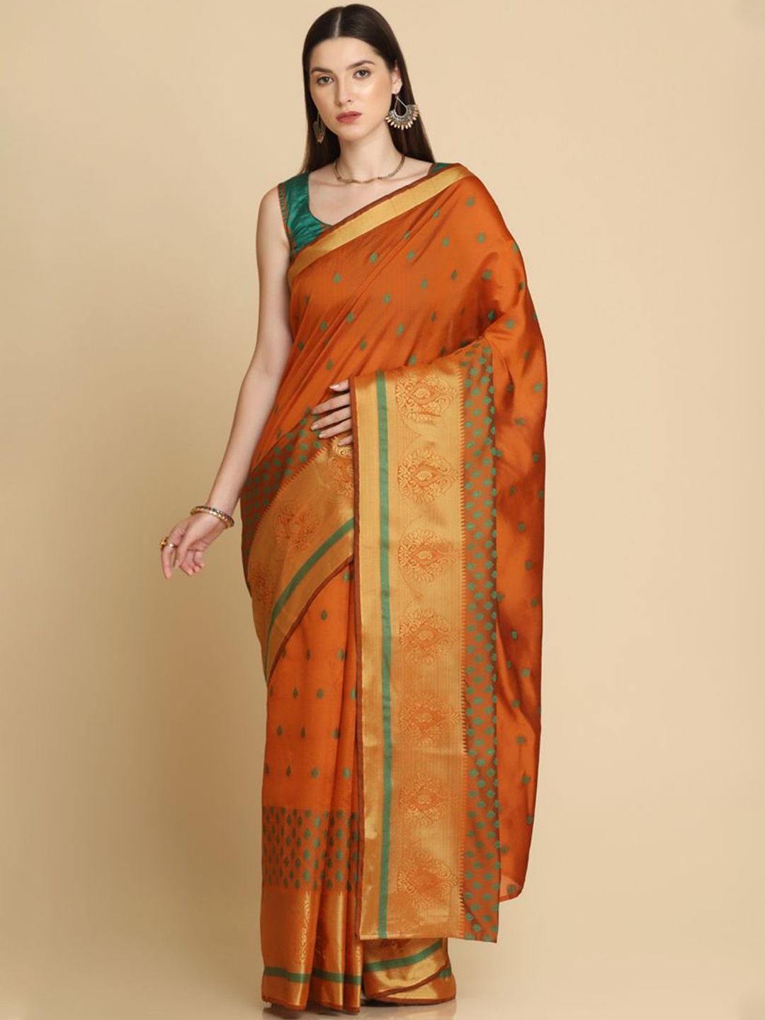 

ASISA Floral Zari Saree, Mustard