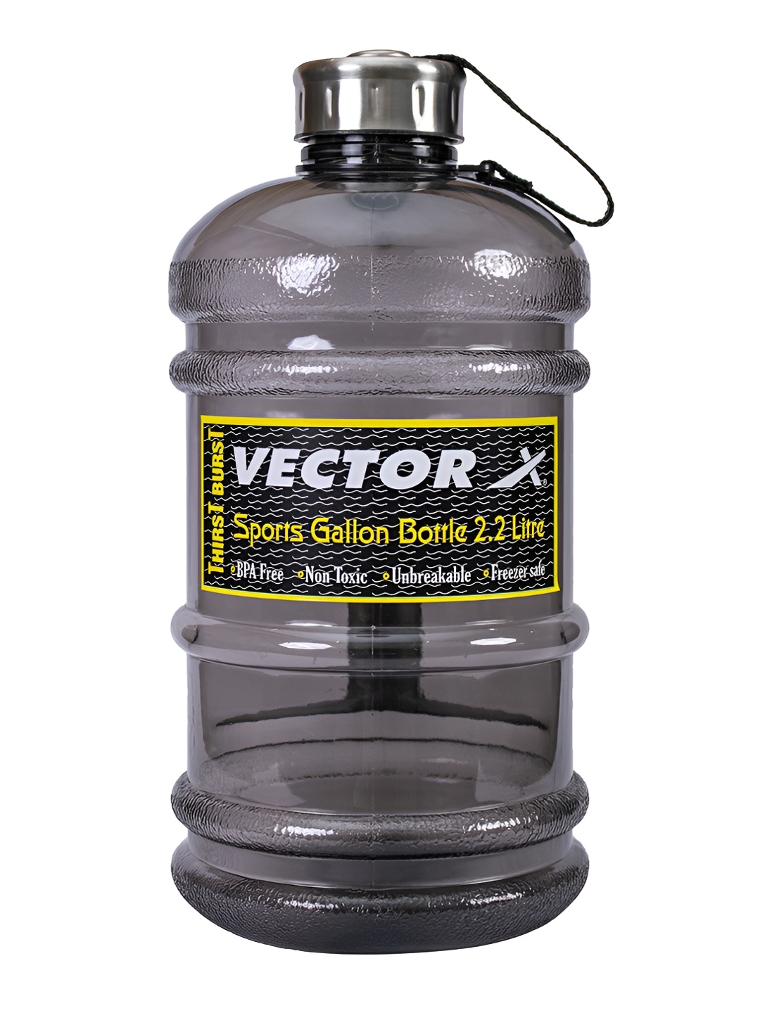 

VECTOR X Black & Silver-Toned Brand Logo Printed Sports Water Bottle 2.2ltr