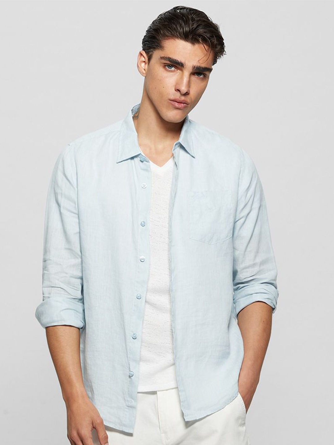 

GUESS Men Opaque Casual Shirt, Blue