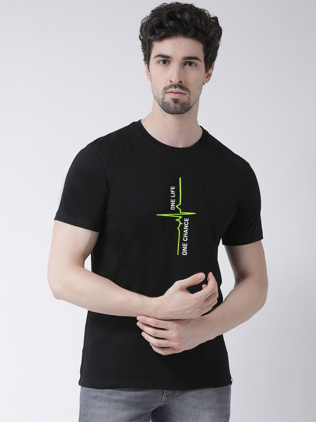 

Friskers Men Graphic Printed Round Neck Cotton T-Shirt, Black