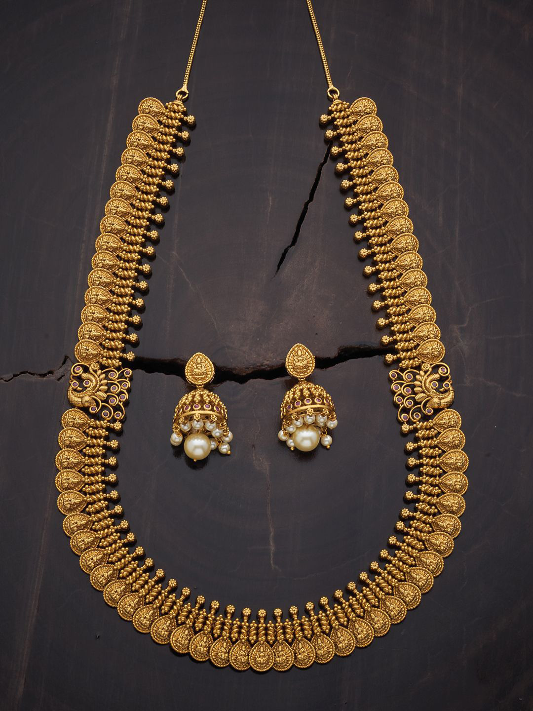 

Kushal's Fashion Jewellery Gold-Plated Stone Studded & Beaded Antique Necklace & Earrings