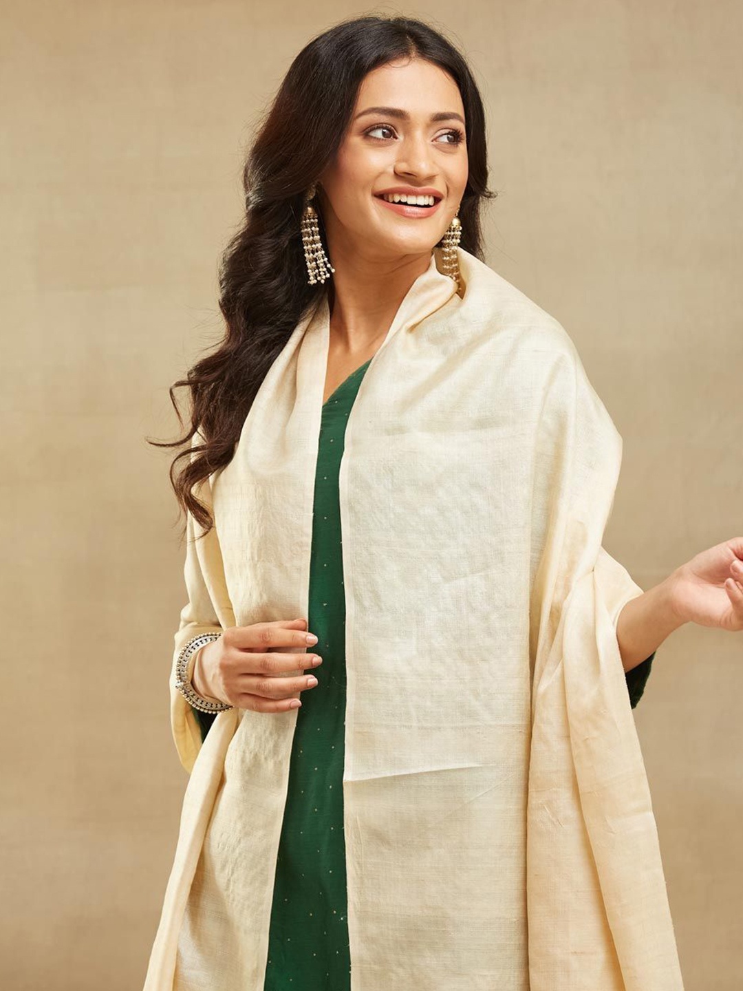 

Fabindia Zari Border Dupatta, Off white