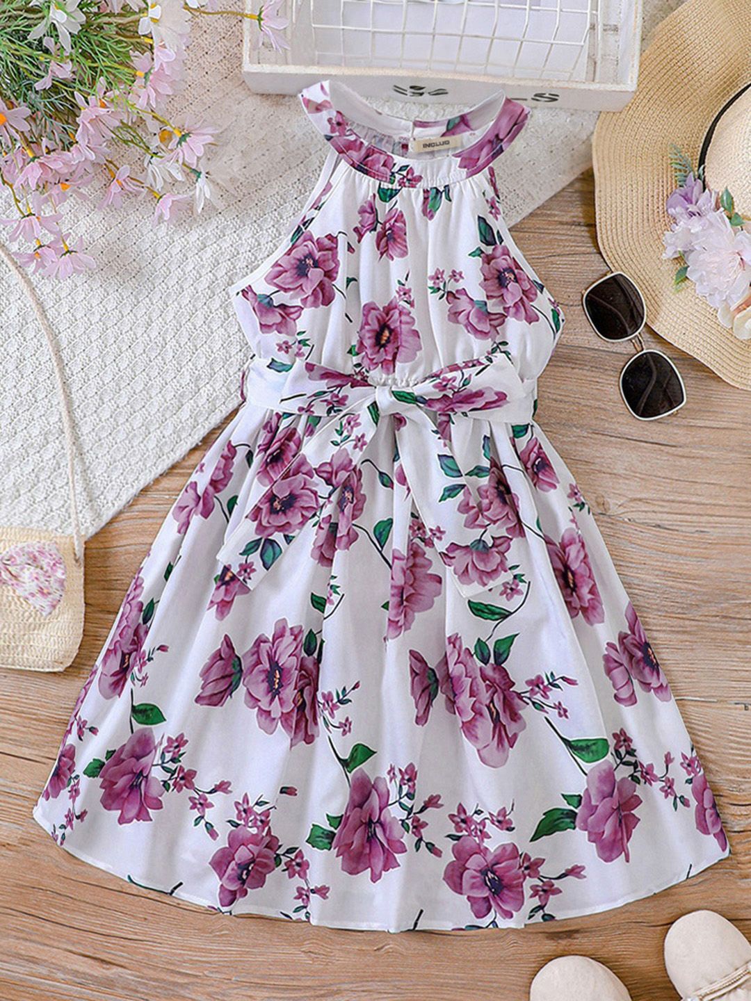 

INCLUD Floral Printed Halter Neck Fit & Flare Dress, Purple