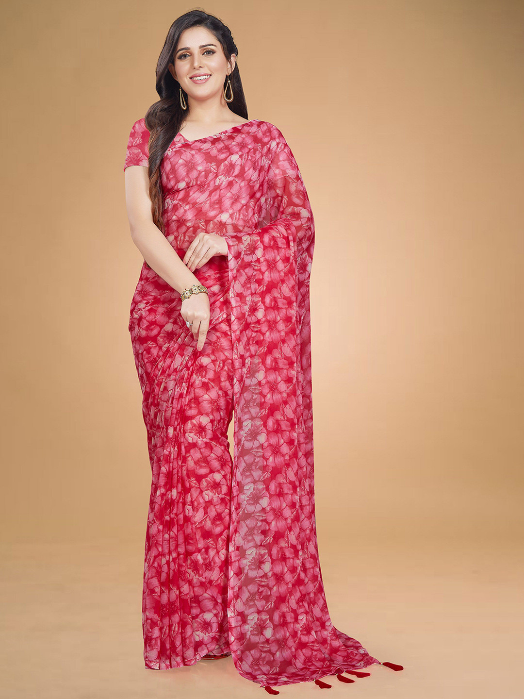 

Rani Saahiba Floral Printed Saree, Pink