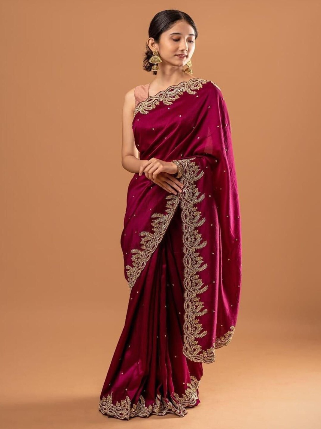 

Sitanjali Embellished Sequinned Pure Silk Saree, Burgundy