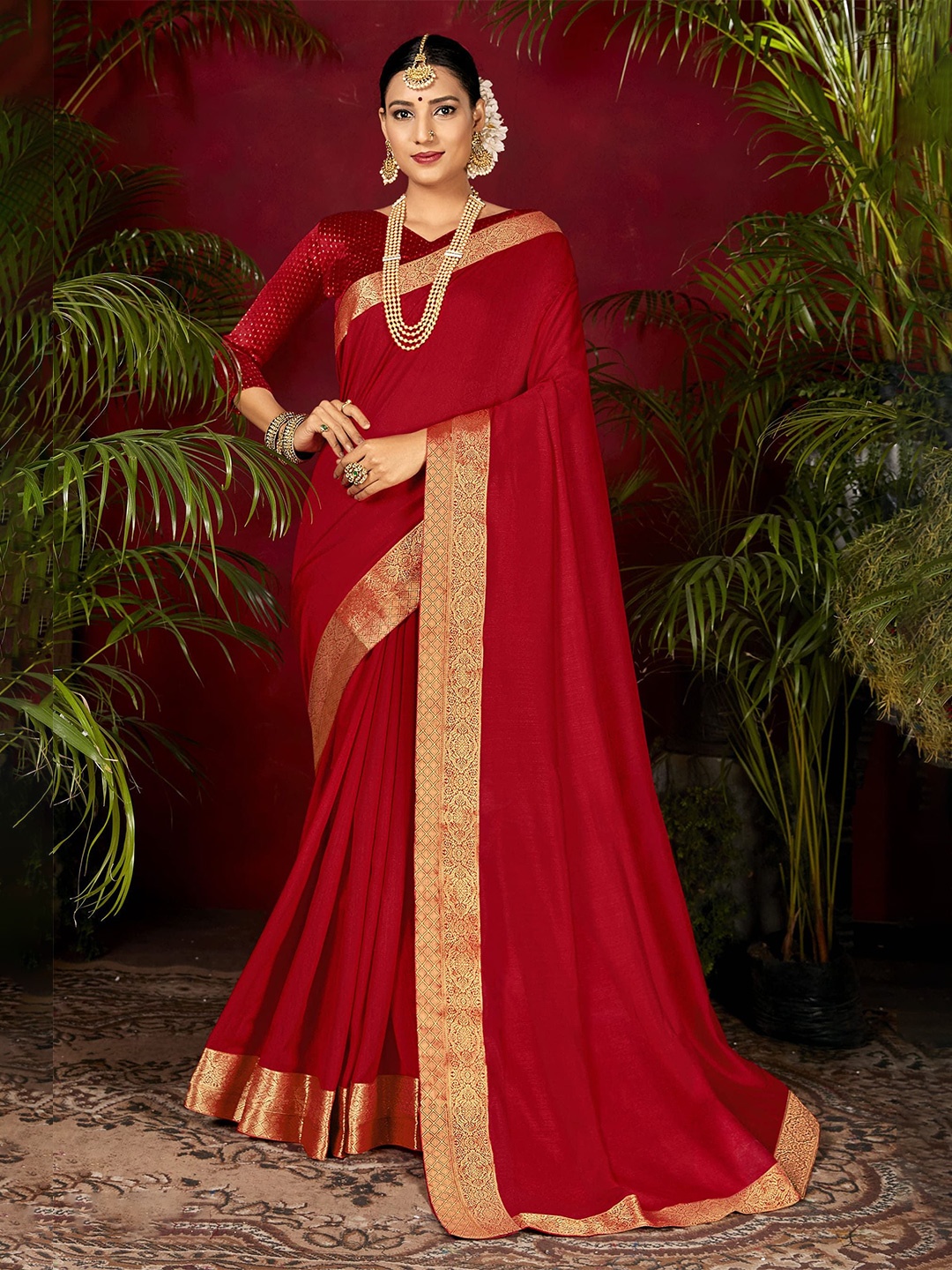 

NIRMAL CREATION Zari Pure Silk Saree, Red
