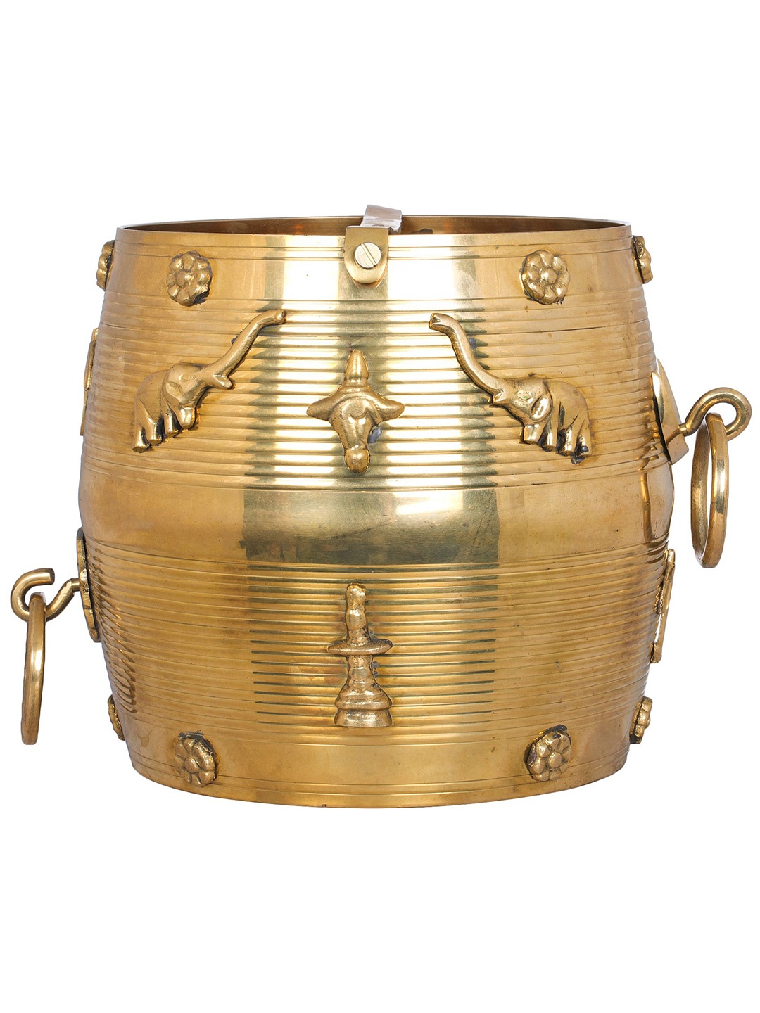 

Exotic India 9" Ritual Vessel for Storing Rice in Brass - Made in India, Gold