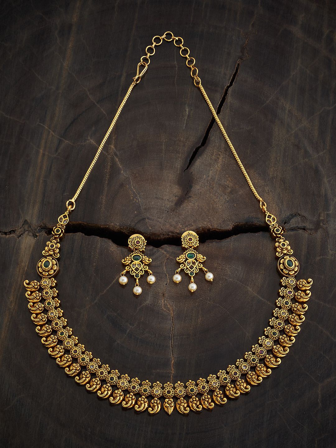 

Kushal's Fashion Jewellery Gold-Plated Antique Ruby Beaded & Stone-Studded Jewellery Set