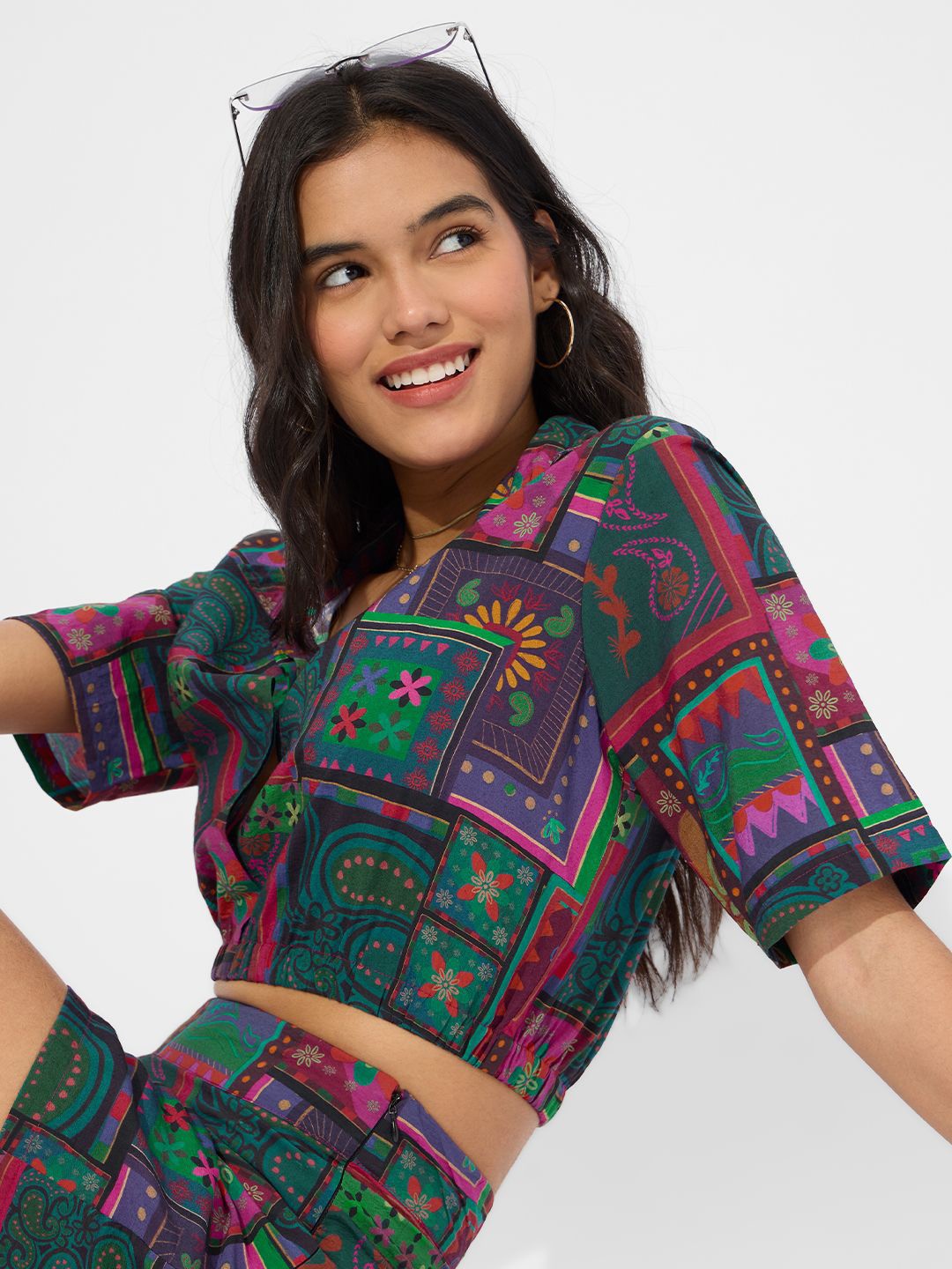 

The Souled Store Women Floral Printed Shirt Collar Top, Green