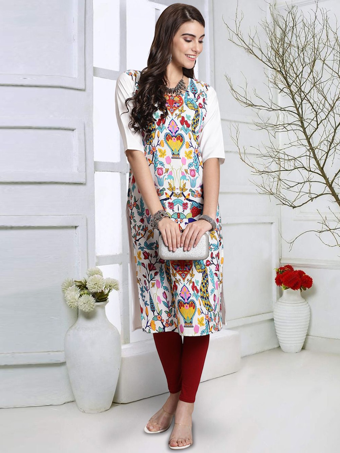 

7Threads Women Printed Floral Crepe Kurta, Multi