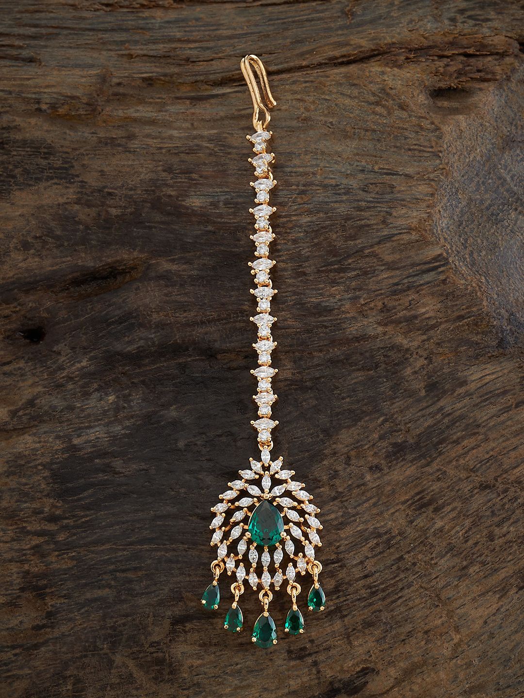 

Kushal's Fashion Jewellery Gold-Plated CZ Stones Studded Maang Tikka Head Jewellery