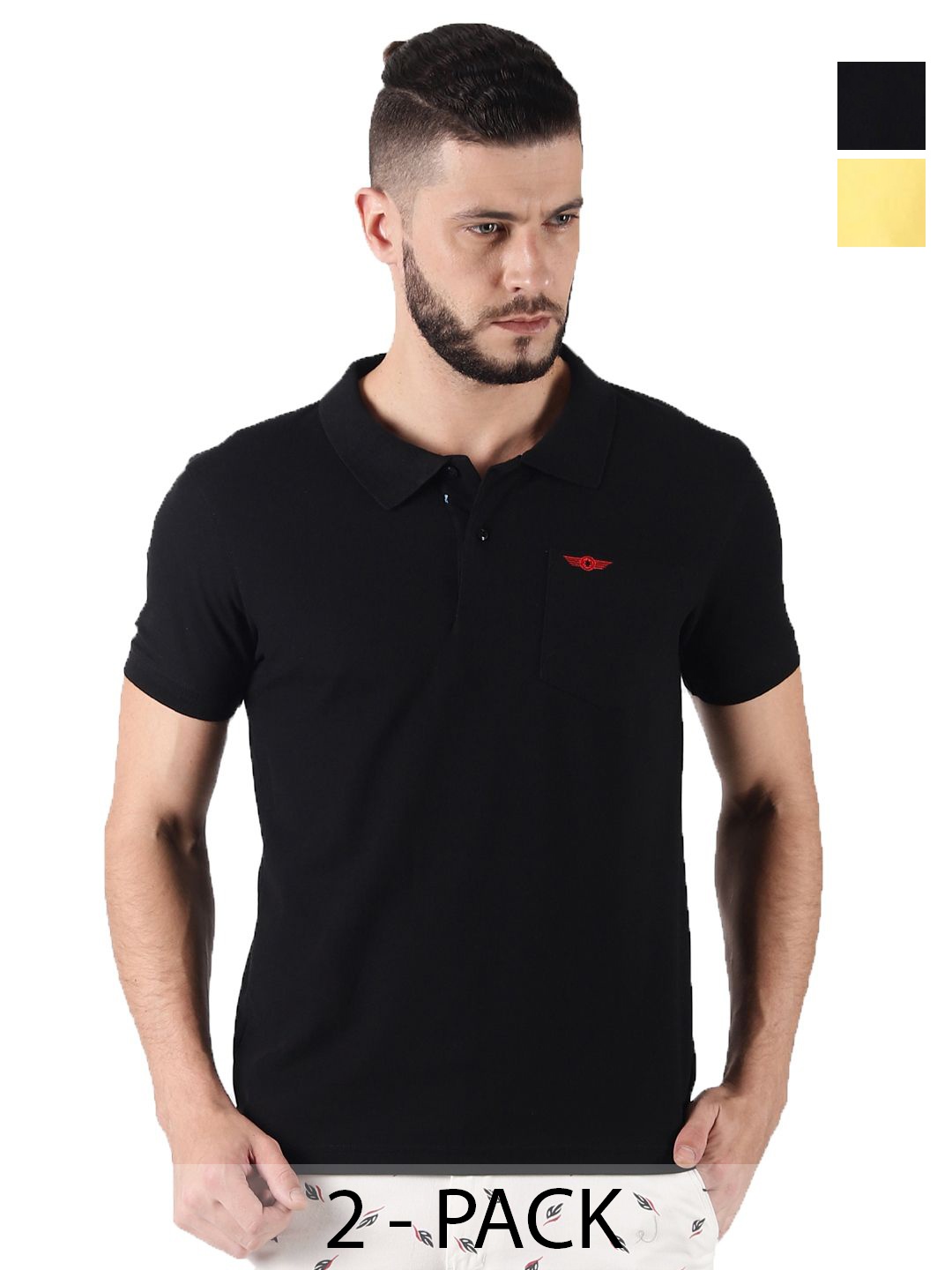 

Force NXT Men Pack Of 2 Solid Polo Collar Cotton T-Shirt, Multi