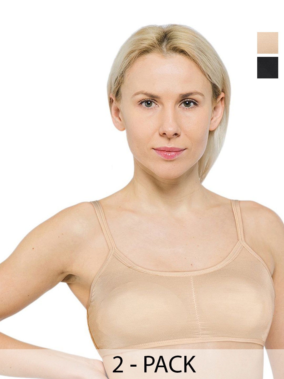 

ComfyStyle Pack Of 2 Full Coverage Underwired Lightly Padded Training or Gym Bra, Beige