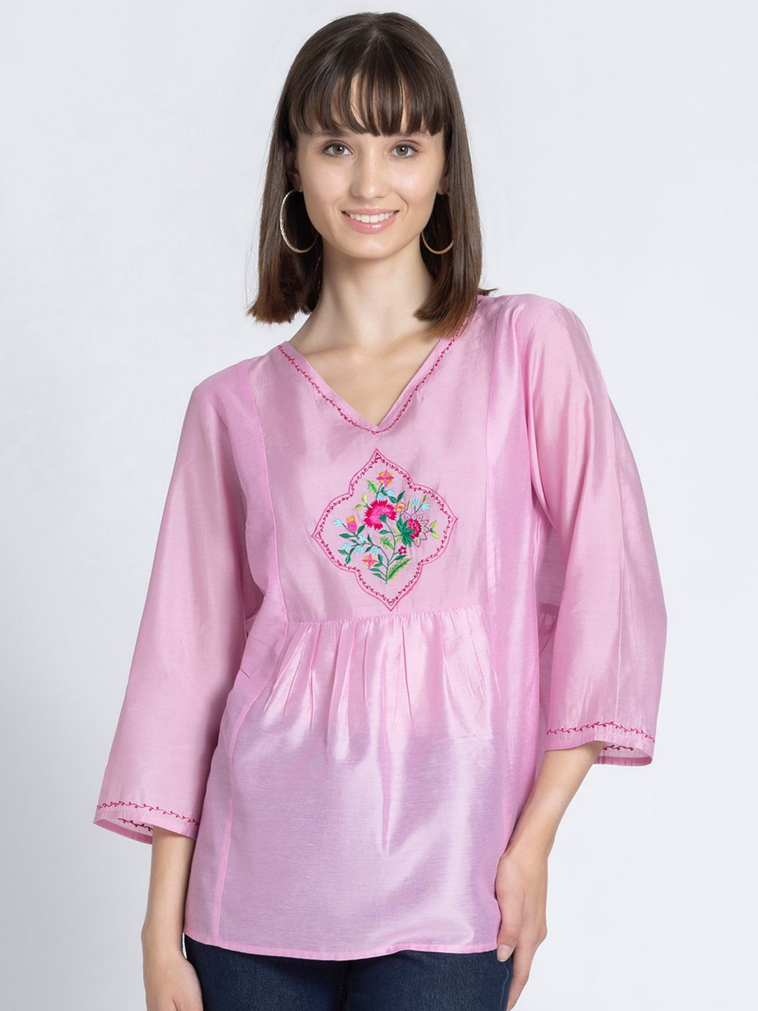 

SHAYE Embroidered Ethnic Top, Pink