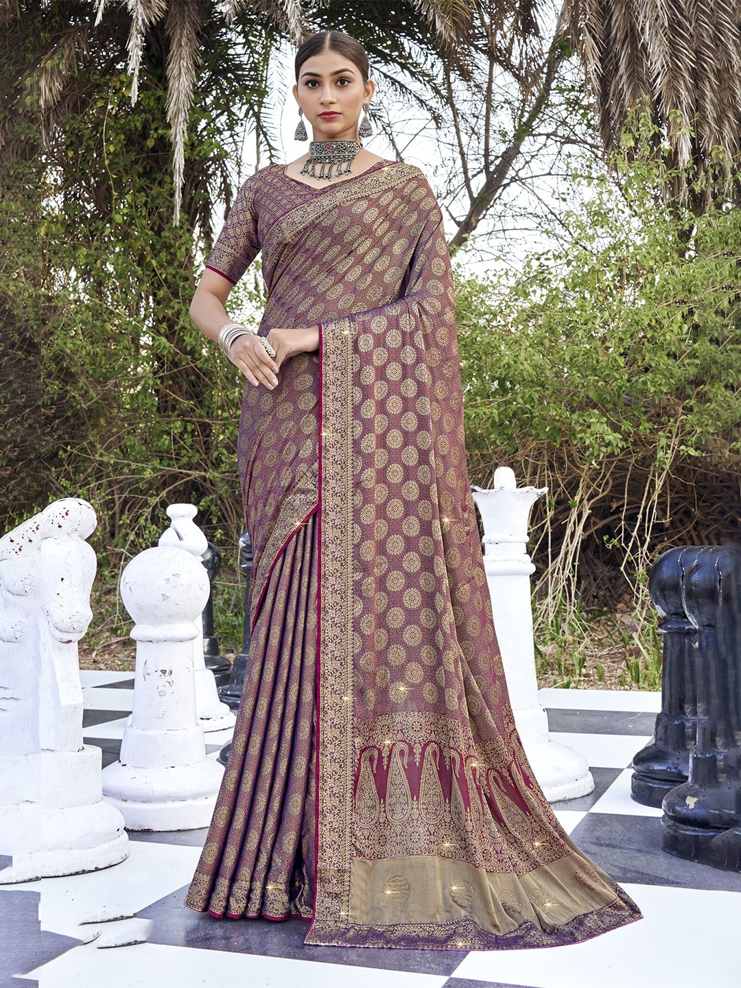 

NIRMAL CREATION Woven Design Zari Pure Silk Saree, Purple