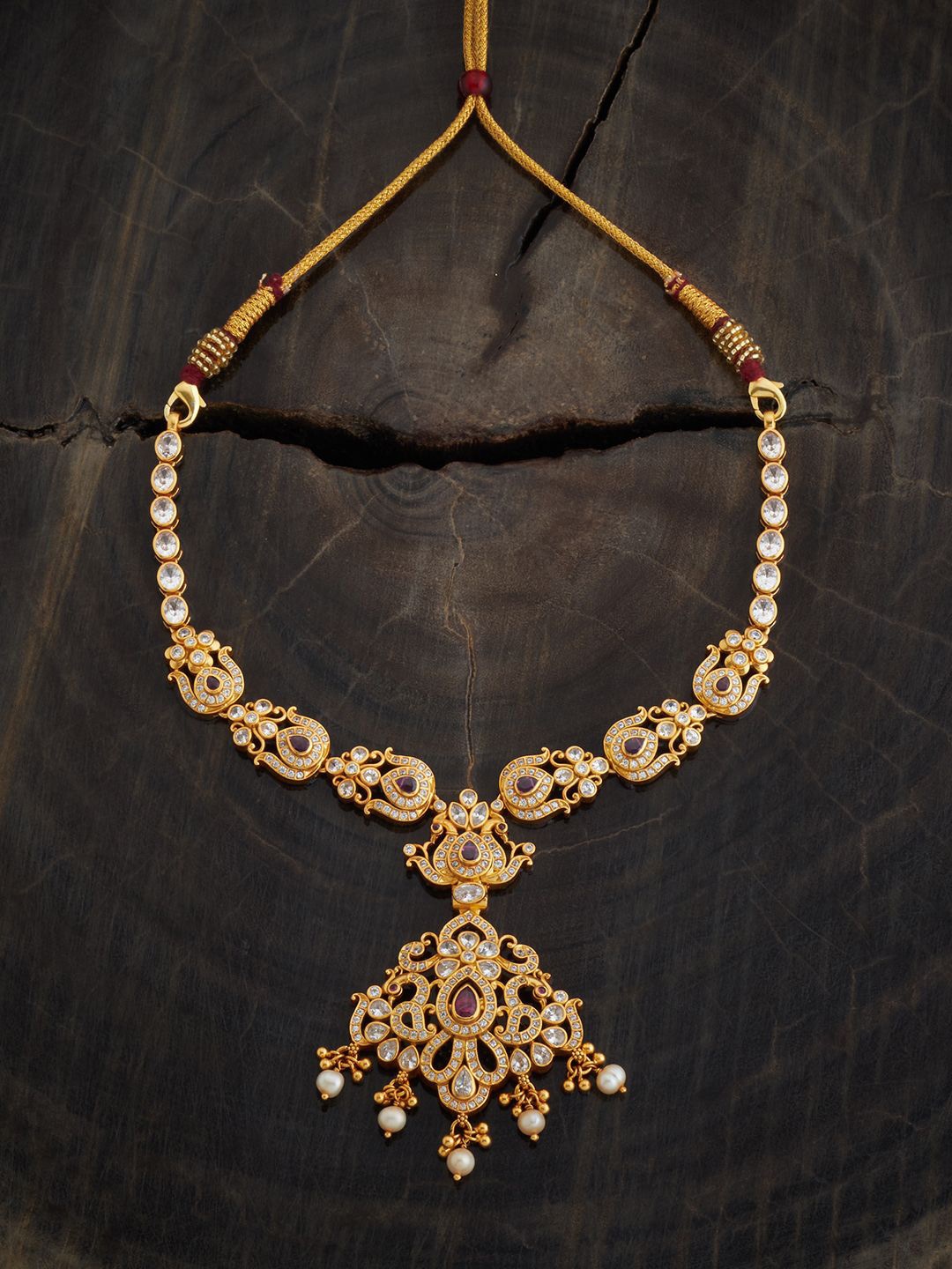 

Kushal's Fashion Jewellery 92.5 Pure Silver Gold Plated Artificial Stones Temple Necklace