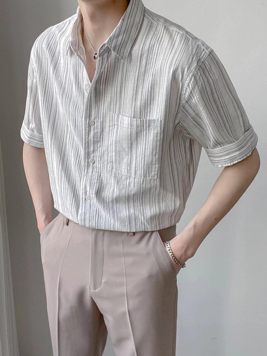 

StyleCast Men Opaque Striped Formal Shirt, White