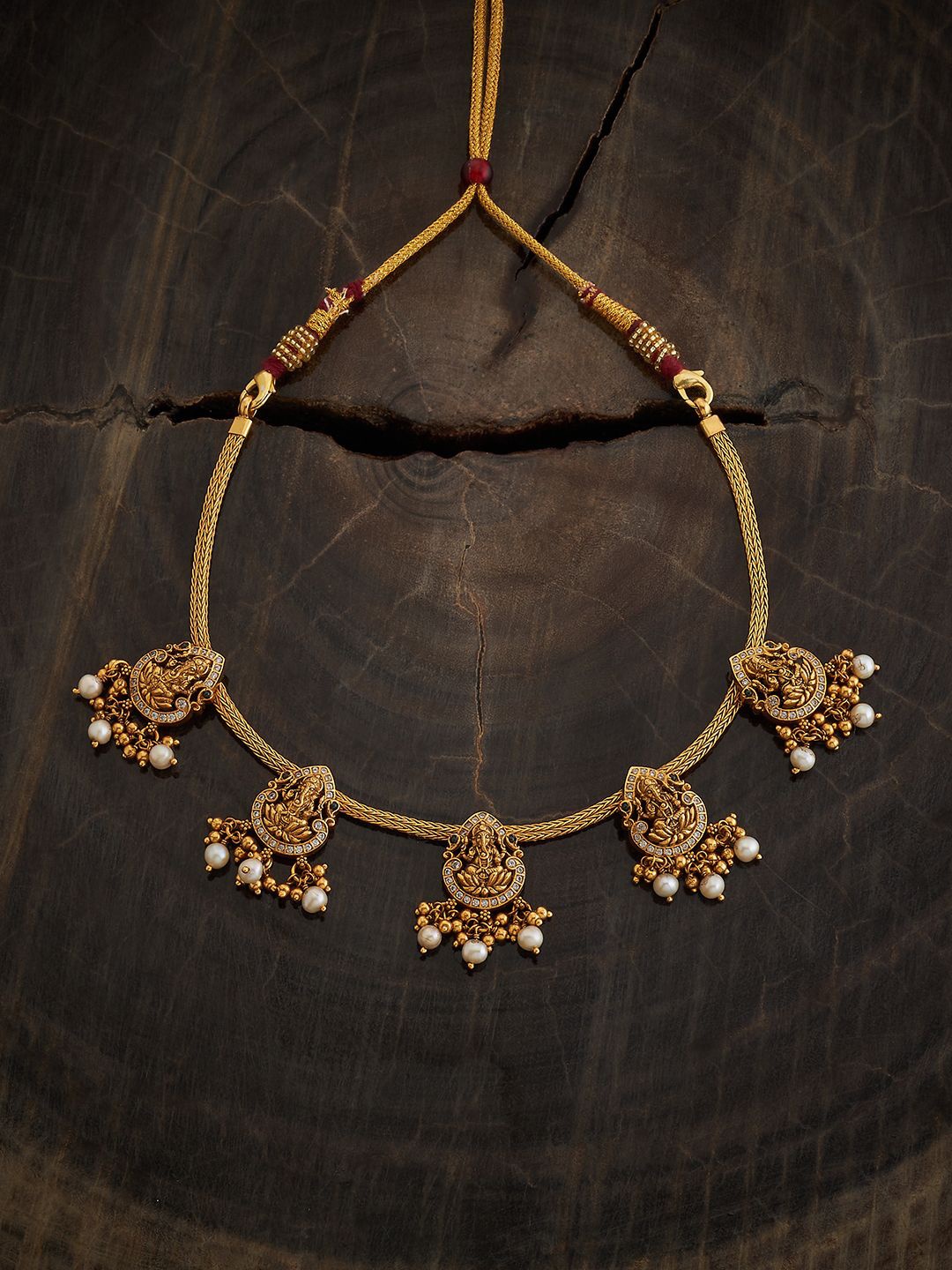 

Kushal's Fashion Jewellery 92.5 Pure Silver Gold-Plated Temple Necklace