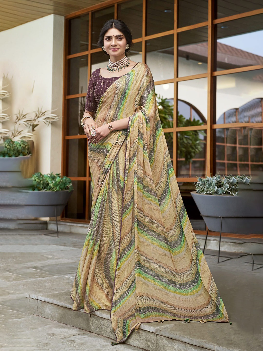 

NIRMAL CREATION Printed Pure Silk Saree, Beige