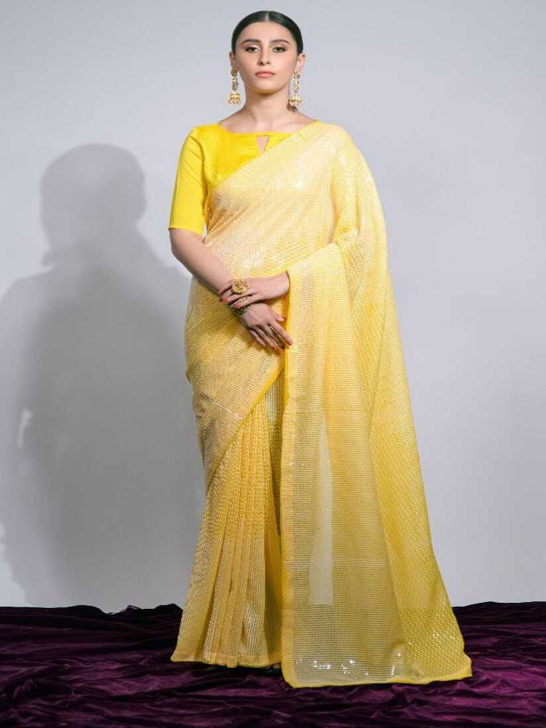 

SANJANA SILK Embellished Sequinned Pure Georgette Saree, Yellow