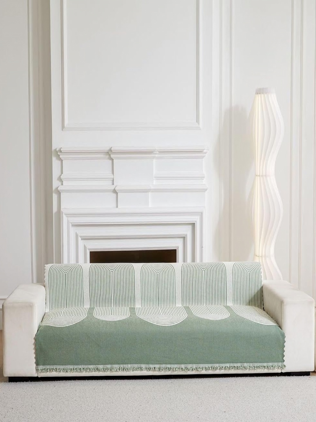 

HomeCloud Green & White Printed Cotton Reversible 5 Seater Sofa Cover