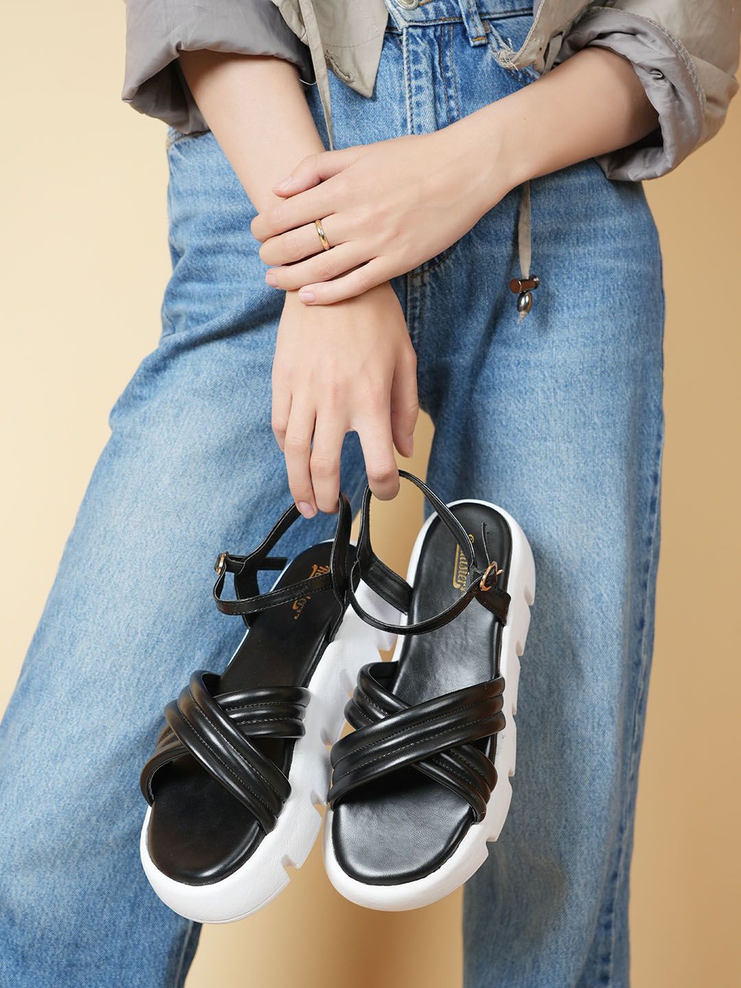 

The Roadster Lifestyle Co Women Casual Platform Sandals, Black