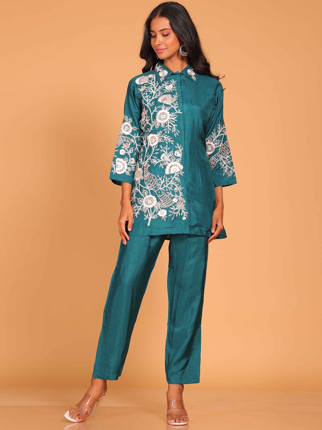 

Morchari Embroidered Shirt Collar Tunic, Sea green