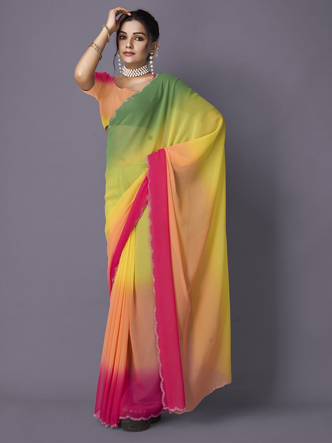 

NIRMAL CREATION Ombre Embroidered Saree, Green