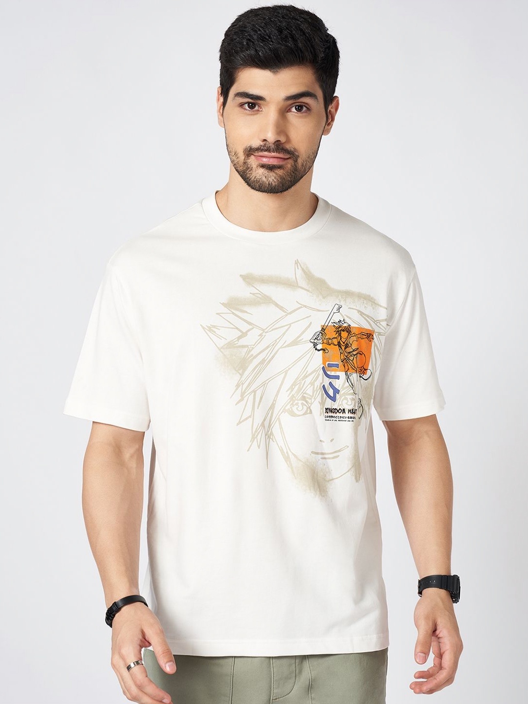 

People Men Graphic Printed Round Neck Cotton Boxy T-Shirt, White