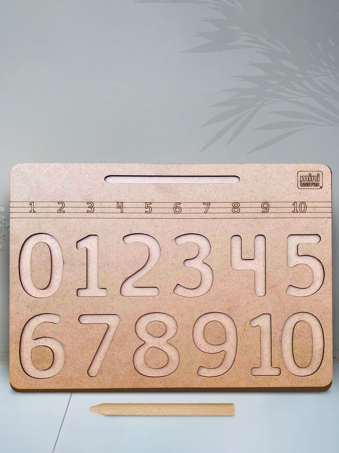 

Mini Leaves Wooden Tracing Board for Learning to Write Number 0 to 10 for Kids 3+ Yrs, Beige