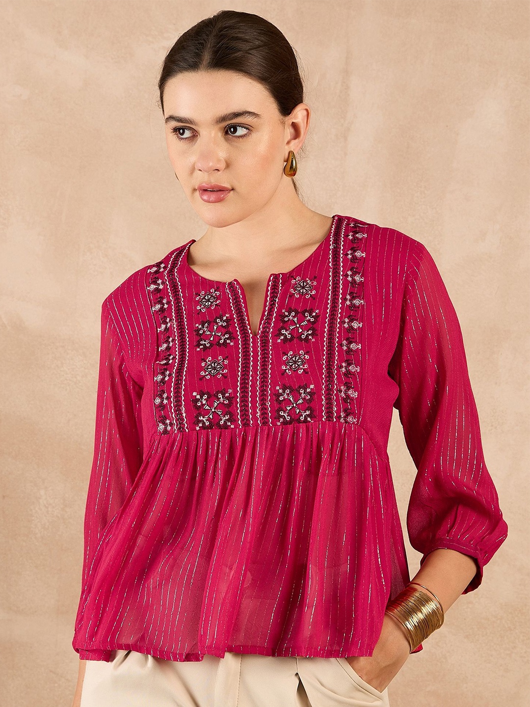 

all about you Print Ethnic Georgette Top, Rose