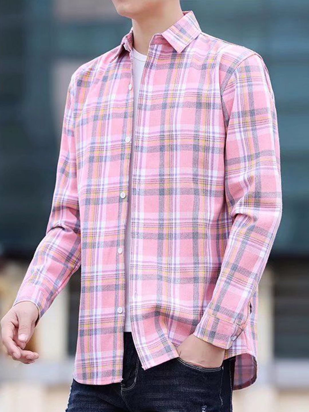 

StyleCast Men Tartan Checks Opaque Checked Casual Shirt, Pink