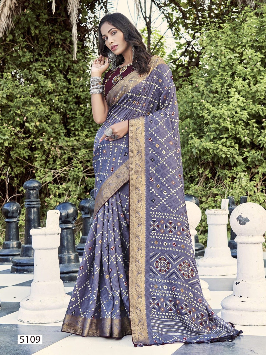 

NIRMAL CREATION Pure Silk Bandhani Print Saree with Zari, Blue