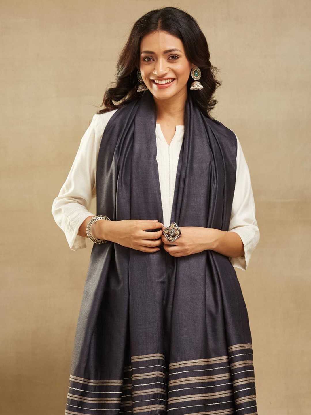 

Fabindia Tasselled Border Dupatta, Black