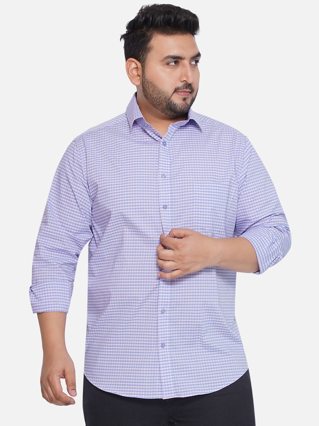 

Santonio Men Plus Size Classic Spread Collar Tartan Checked Cotton Casual Shirt, Purple